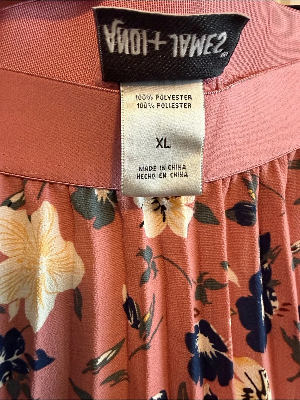Andi + James Dusty Pink Floral Pleated Skirt with Navy and Cream Flowers - Picture 3 of 4